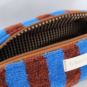 Trousse de toilette rayée bleu et marron