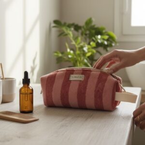 Trousse de toilette rayée terracotta
