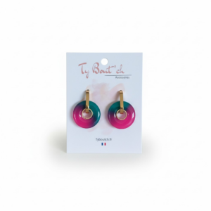 boucles d’oreilles verte et rose