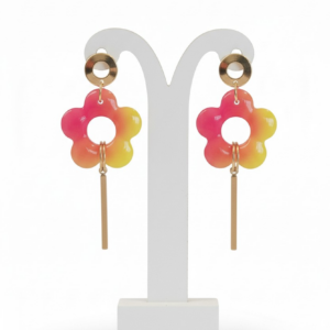 boucles d’oreilles fushia et jaune