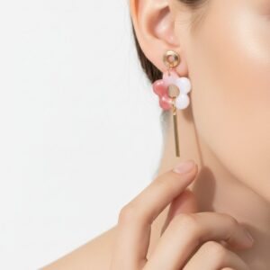 boucles d’oreilles blanche et saumon
