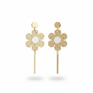 Boucles d’oreilles en tissu fleurs dorées