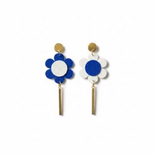 Boucles d’oreilles en tissu fleurs bleu roi