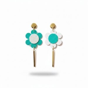 Boucles d’oreilles en tissu fleurs turquoise
