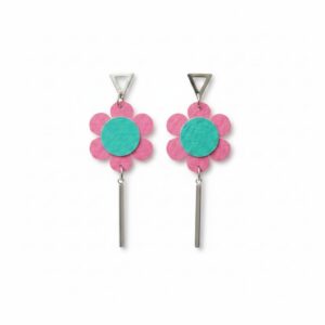 Boucles d’oreilles en tissu fleurs rose et vert d’eau