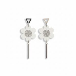 Boucles d’oreilles en tissu fleurs argentées