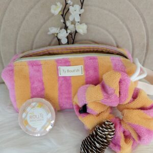 Trousse de toilette rayée jaune et rose
