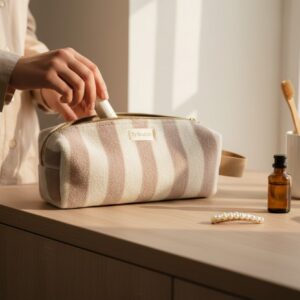 Trousse de toilette rayée beige