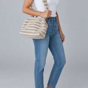 Sac Teddy bouclette rayé beige